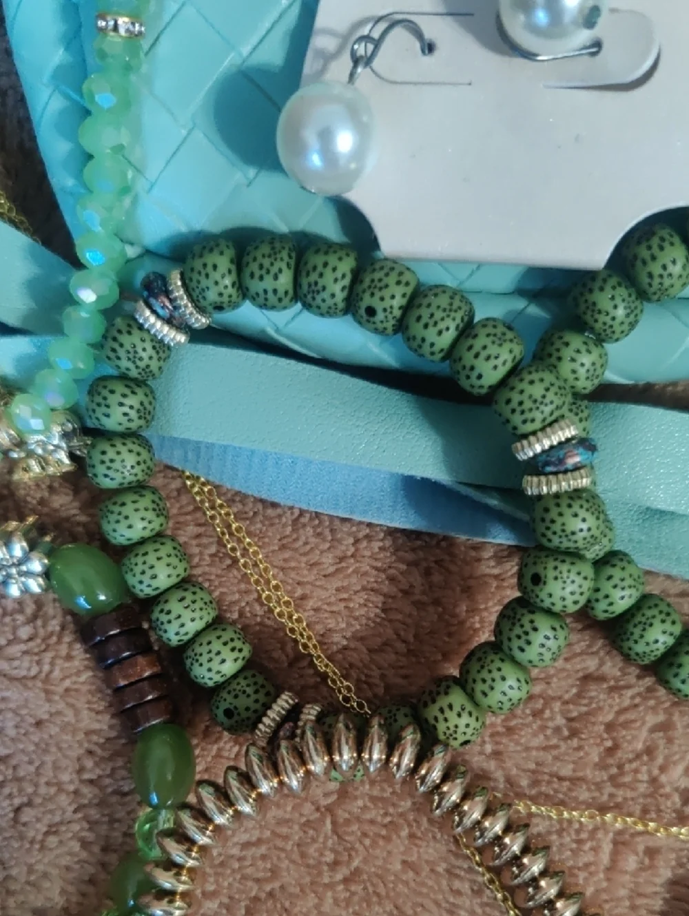 Aqua Quilted Mini Crossbody Bag with Cat Charm - Picture 5 of 10